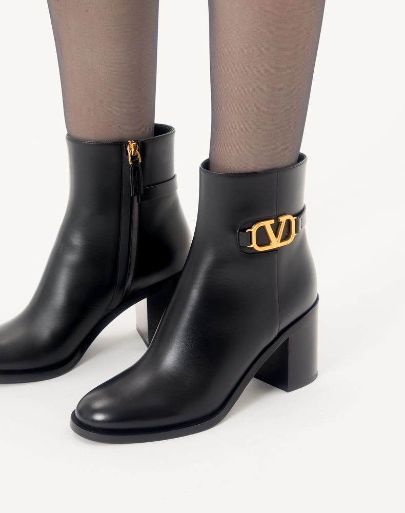 Valentino Garavani Vlogo Signature Calfskin Ankle Boot 75Mm Woman Black 35.5