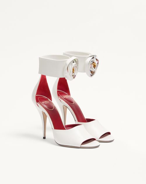 Valentino Garavani - Drip Rose Kidskin Sandal With Crystals 105mm - White - Woman - Sandals