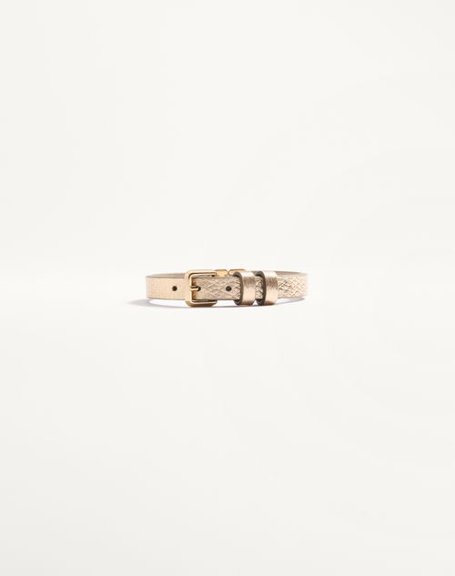 Valentino Garavani - Valentino Garavani Vlogo Signature Bracelet In Laminated Leather And Swarovski® Crystals - Gold/crystal - Woman - Jewelry