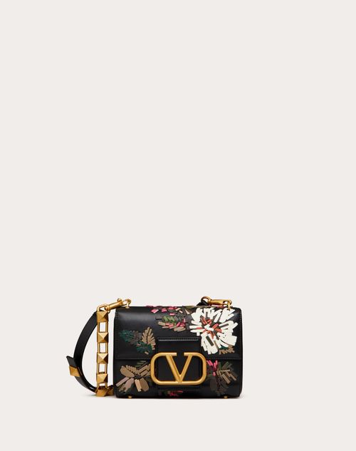 Valentino Garavani - Stud Sign Shoulder Bag With Floral Embroidery - Black/multicolor - Woman - Valentino Garavani Stud Sign