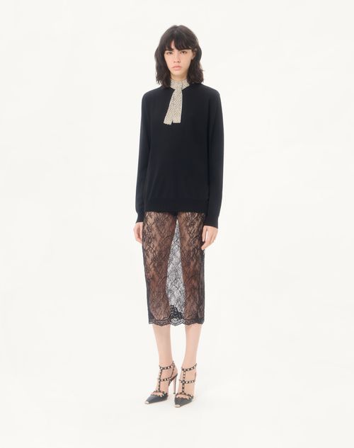 Valentino - Gonna Midi In Pizzo - Nero - Donna - Lingerie