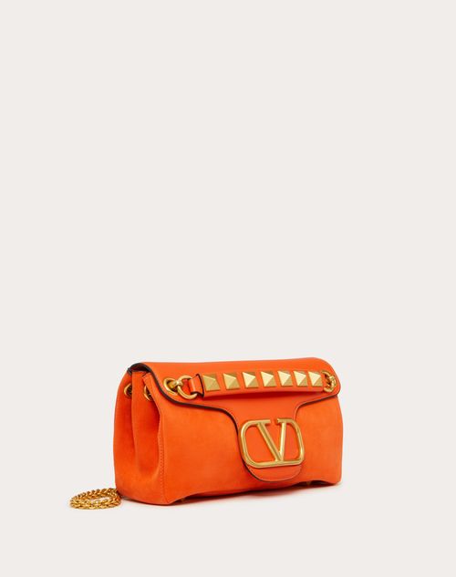 Valentino Garavani - Stud Sign Shoulder Bag In Nappa And Suede Leather - Orange - Woman - Gifts For Her