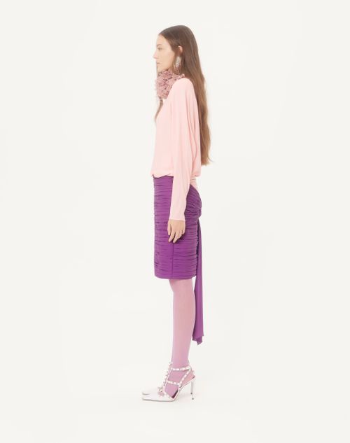 Valentino - Georgette Midi Dress With Feathers - Pink/purple - Woman - Dresses
