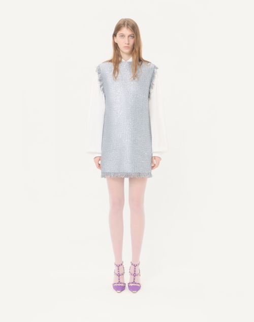 Valentino - Short Valentino Dress In Lurex Basket Weave - Silver - Woman - Dresses