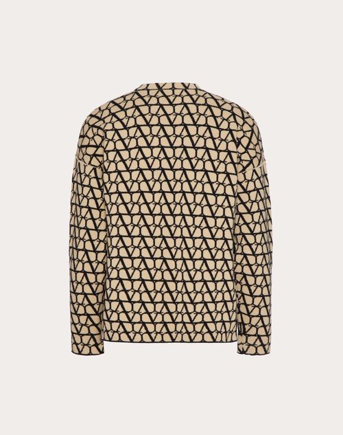 Valentino - Wool Crewneck Sweater With Toile Iconographe Pattern - Beige/black - Man - Knitwear