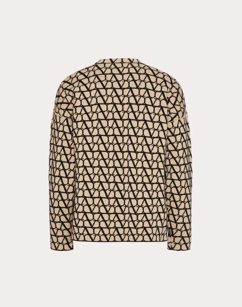 Valentino - Wool Crewneck Sweater With Toile Iconographe Pattern - Beige/black - Man - Man