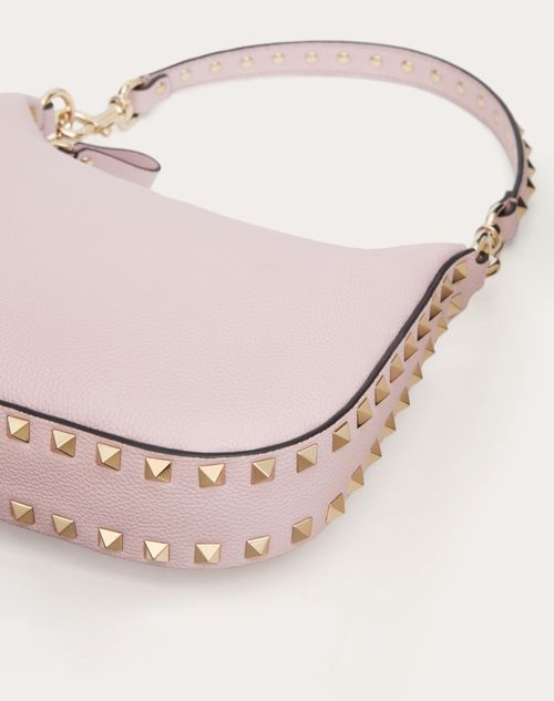 Shop Valentino Garavani Mini Rockstud Hobo Bag In Grainy Calfskin