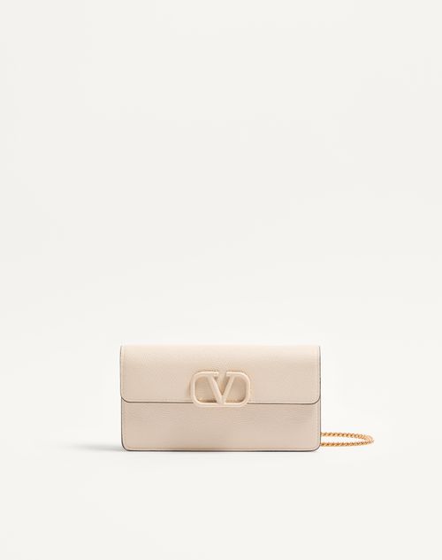 Valentino Garavani - Vlogo Signature Grainy Calfskin Wallet With Chain - Light Ivory - Woman - Wallets And Small Leather Goods