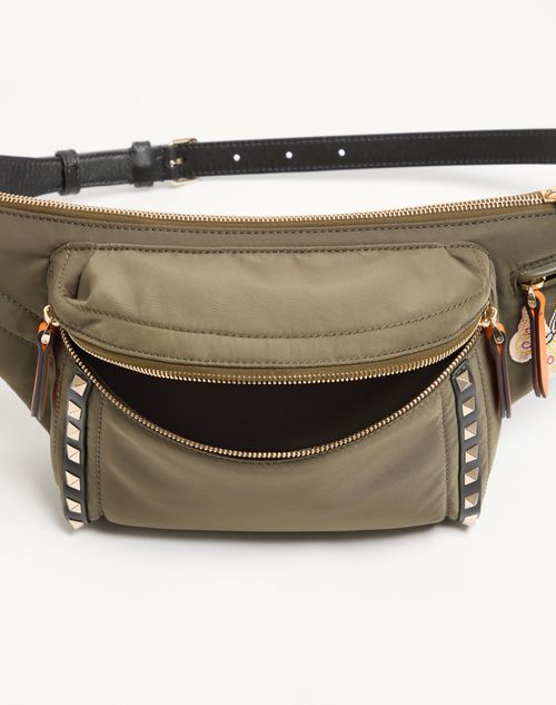 Valentino Garavani - Stud Up Waist Bag In Technical Fabric - Military Green - Man - Belt Bags