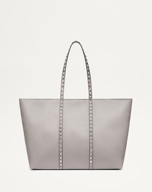 Valentino Garavani - Valentino Garavani Rockstud Shopping Bag In Grainy Calfskin - Grey - Woman - Rockstud - Bags