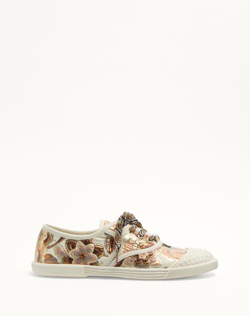 Valentino Garavani - Bay By Bay Sneakers In Jacquard Apres L'hiver Fabric - Latte/lurex/ivory - Woman - Sneakers