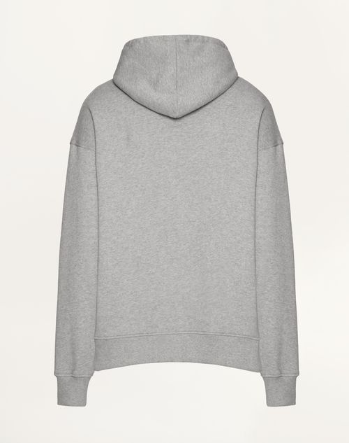 Valentino - Cotton Hoodie With Metallic V Detail - Gray Melange - Man - Tshirts And Sweatshirts