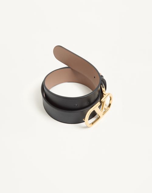 Valentino Garavani - Reversible Vlogo Signature Belt In Glossy Calfskin 40 Mm - Black/beige - Woman - Belts