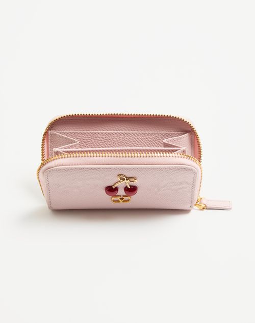 Valentino Garavani - Cherryfic Mini Zip Wallet In Grainy Calfskin - Rose Quartz - Woman - Wallets & Cardcases - Accessories