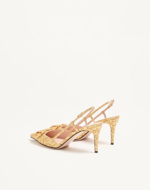 Valentino Garavani - Décolleté Slingback Vlogo Signature In Tessuto Jacquard Cloqué 80mm - Oro - Donna - Décolleté