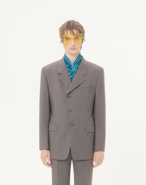 Valentino - Valentino Single-breasted Jacket In Diagonal Melange Wool With Knot Detail - Dark Grey - Man - Coats And Blazers