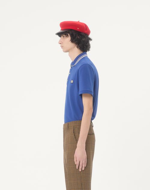 Valentino - Cotton Piqué Polo Shirt With Vlogo Patch - Blue - Man - T-shirts And Sweatshirts