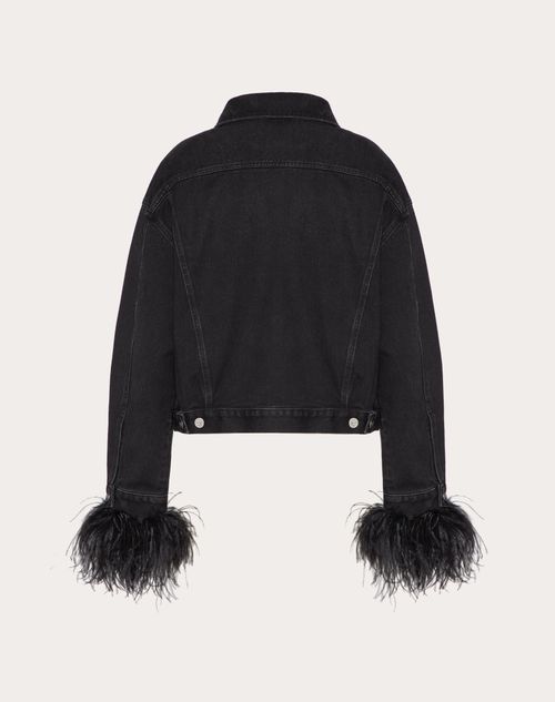 Valentino - Embroidered Denim Jacket With Feathers - Black - Woman - Denim
