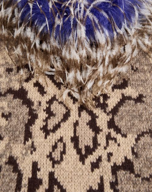 Valentino - Cashmere Dress With Animal Print And Feathers - Animal Print - Woman - Dresses