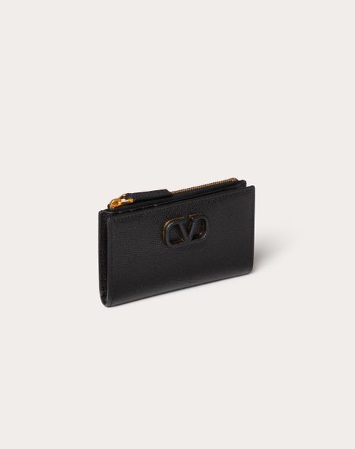 Vlogo Signature Grainy Calfskin Cardholder Wth Zipper for Woman in