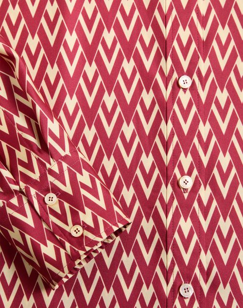 Valentino - Twill Shirt With Toute La V Pattern - Red/cream - Woman - Shirts And Tops