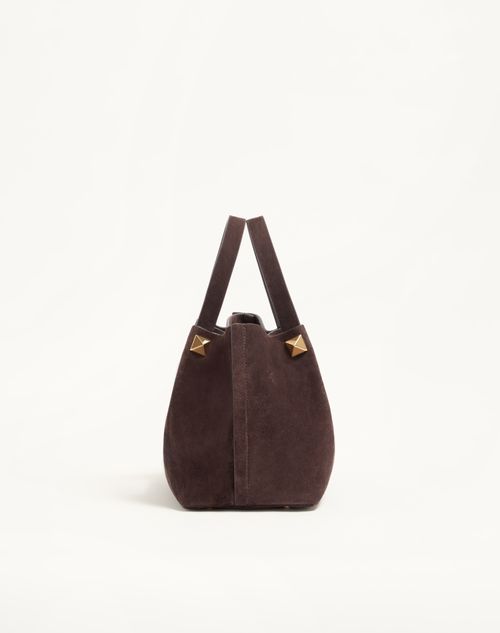 Valentino Garavani - Bolso De Compras Pequeño De Gamuza Suave Valentino Garavani - Ébano - Mujer - Bolsos Shopping