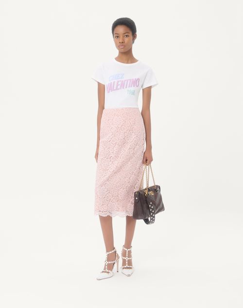 Valentino - Cotton Jersey T-shirt With Chez Valentino 1960 Print - White - Woman - T-shirts And Sweatshirts