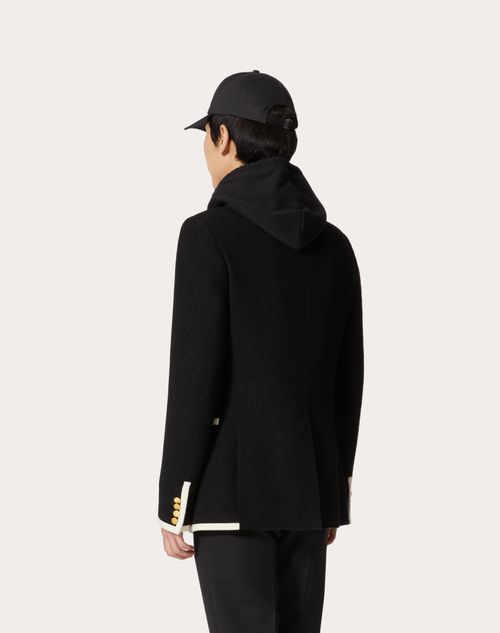 Double G embroidery wool coat in black