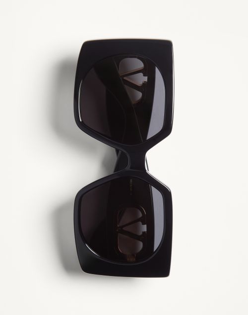 Valentino - Rectangular Acetate Glasses - Black/grey - Woman - Akony Eyewear - Accessories