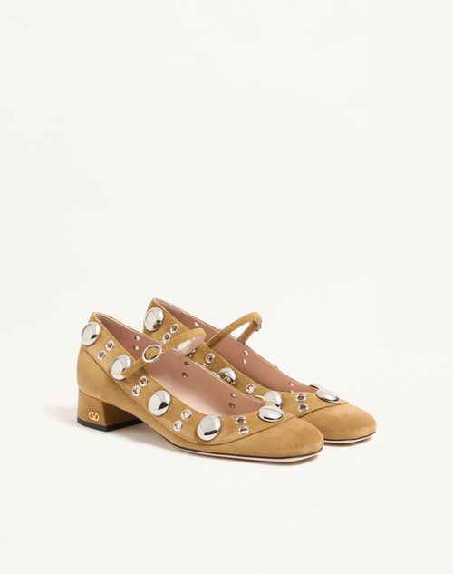 Valentino Garavani - Nellcôte Mary-jane Pumps In Crust Leather 30mm - Havana Beige - Woman - Ballerinas