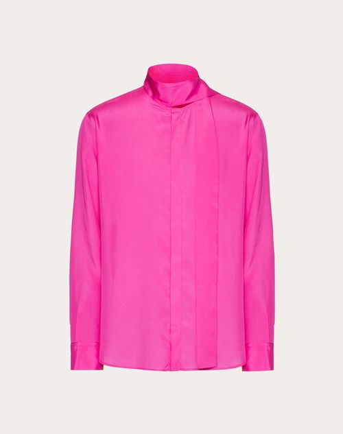 Valentino - Silk Shirt With Scarf Detail At Neck - Pink Pp - Man - Shirts