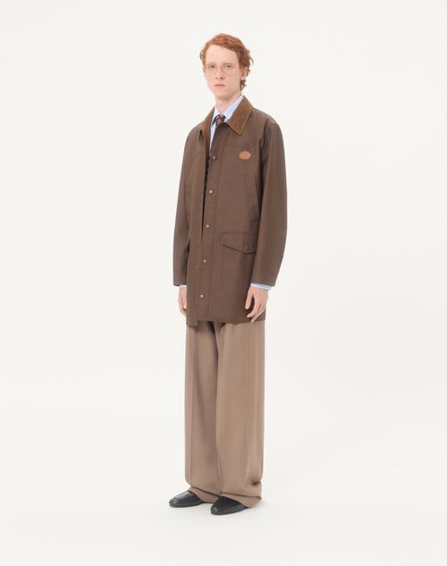 Valentino - Valentino Waxed Cotton Coat With Vlogo Patch - Brown/camel - Man - Outerwear