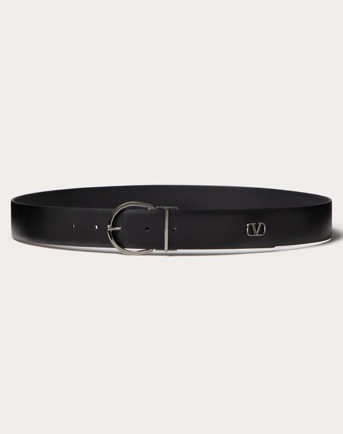 Valentino Garavani - Mini Vlogo Signature Calfskin Belt 33mm / 1.3 In. - Black - Man - Belts