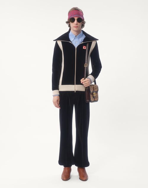 Valentino - Chenille Jogging Trousers With Chez Valentino Patch - Black - Man - Trousers And Shorts