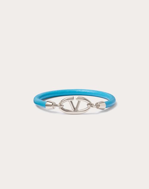 Valentino Garavani - Pulsera Valentino Garavani Vlogo The Bold Edition De Cuero Y Metal - Sky Blue - Hombre - Jewels - M Accesories