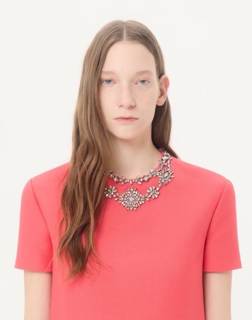 Valentino - Embroidered Crepe Couture Short Dress - Coral/silver - Woman - Dresses