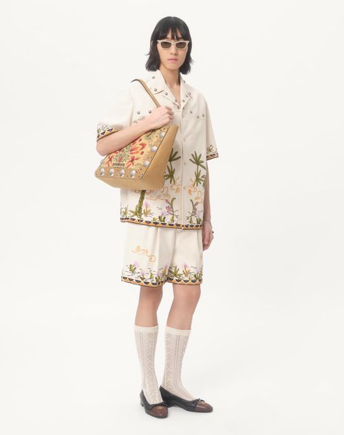 Valentino Garavani - Valentino Garavani Nellcôte Medium Shopping Bag In Jacquard Fabric - Havana Beige/multicolour - Man - Totes