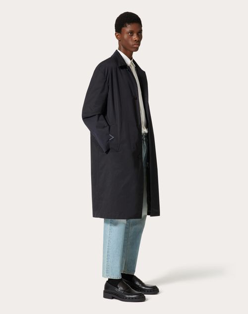 Valentino - Nylon Coat With Rubberized V Detail - Navy - Man - Coats And Blazers