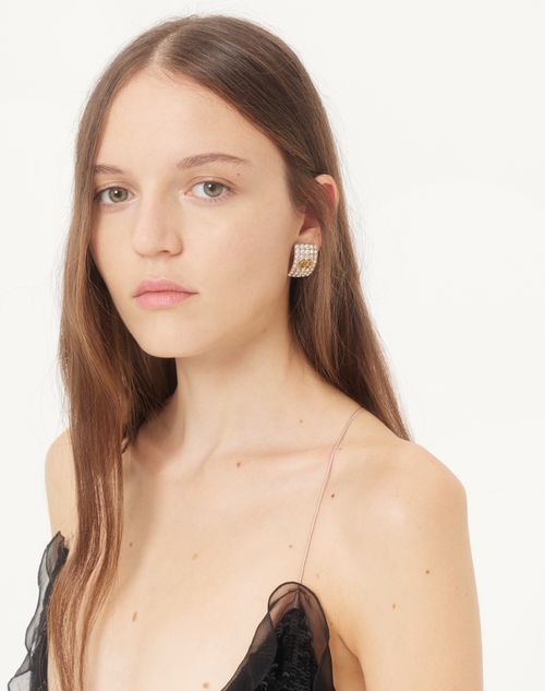 Valentino Garavani - Valentino Vlogo Signature Rhinestone Earrings In Metal And Swarovski® Crystals - Gold/crystal - Woman - Jewelry