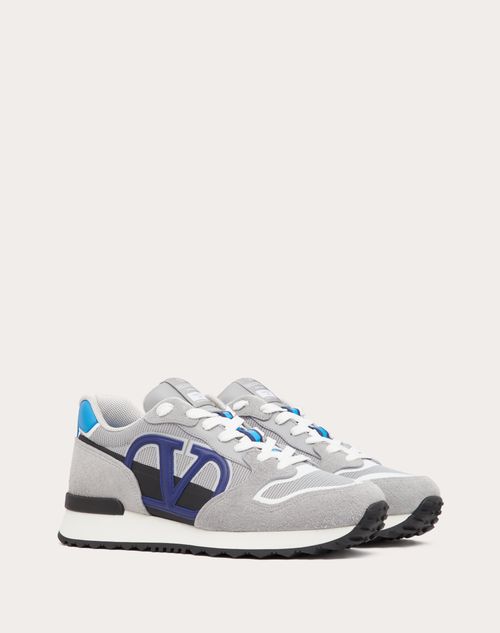 Valentino Garavani - Vlogo Pace Low-top Trainer In Split Leather, Fabric And Calfskin - Grey/blue - Man - Sneakers