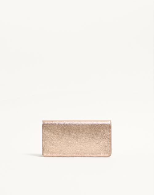 Valentino Garavani - Vlogo Signature Laminated Grainy Calfskin Wallet With Chain - Champagne - Woman - Clutches