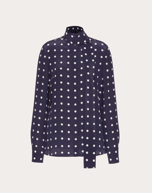 Valentino - Crepe De Chine Pois Blouse - Navy/ivory - Woman - Shirts And Tops