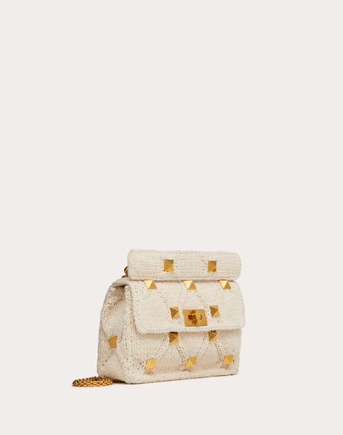 Valentino Garavani - Medium Knitted Roman Stud The Shoulder Bag With Chain - Ivory - Woman - Shoulder Bags