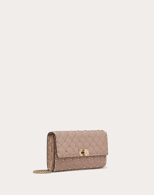 Rockstud Spike Nappa Leather Crossbody Clutch Bag for Woman in Poudre