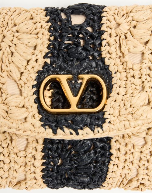 Valentino Garavani - Valentino Garavani Devain Small Shoulder Bag In Raffia With Wave Pattern - Natural/black - Woman - Shoulder Bags