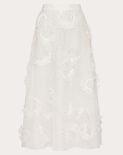 Valentino - Midi Skirt In Embroidered Organza - Ivory - Woman - Skirts
