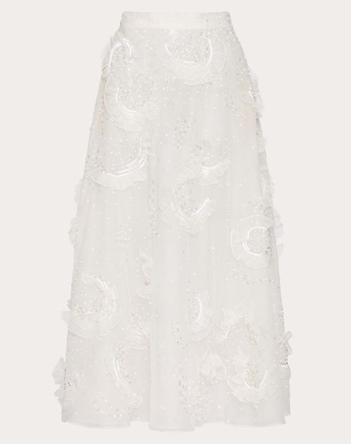 Valentino - Falda Midi De Organza Bordada - Marfil - Mujer - Faldas