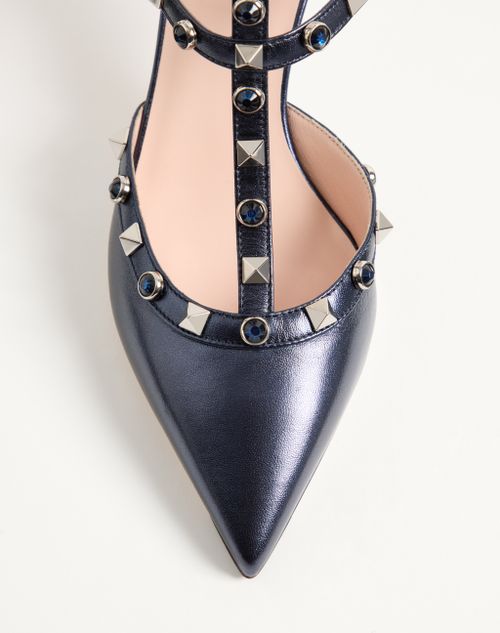 Valentino Garavani - Rockstud Pumps In Laminated Nappa Leather With 65mm Cabochon - Navy - Woman - Pumps
