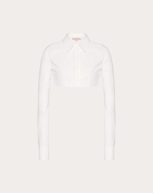 Valentino - Blusa De Compact Popeline - Blanco Óptico - Mujer - Ropa