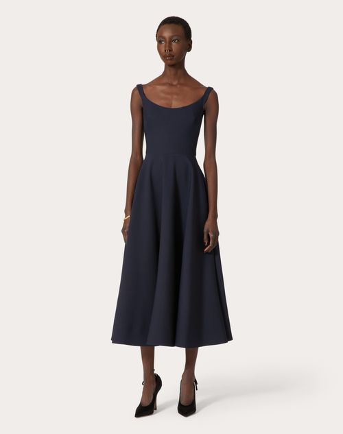 Crepe Midi Dress for Woman in Navy | Valentino US